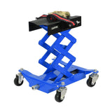 Garvee 200kg Adjustable Floor Power Transfer Unit Jack for Automotive Use - Height 17.8-58cm/185-590mm - Precision Manual Scissor Mechanism - Heavy Duty Swivel Casters for Drive Assembly Lifting - Blue Base All Blue + Top Surface Black