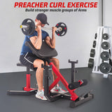 Garvee Versatile 2-in-1 Roman Chair & Preacher Wave Bench - Adjustable Heavy-Duty Hyperextension Equipment - Strengthen Arms, Back, Glutes, Legs - Multi-Function Fitness Machine for Home Gym, 440LBS Capacity - Black and Red