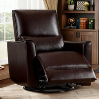 Garvee Swivel Rocking Manual Recliner Chair for Adults, Rocker Recliner Glider Deep Seat PU Leather Sofa Chair with High Backrest for Nursery, Living Room, Bedroom & Home Movie Theater, Dark Brown