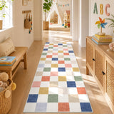 Garvee 2' × 6' Vintage Checkered Farmhouse Runner Rug, Machine Washable Non-Slip Low-Pile Soft Rug for Hallway, Kitchen & Entryway, Multi