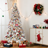 Garvee Prelit Snow Flocked Christmas Tree – 7.5FT Artificial Full Spruce, Warm White Incandescent Lights, Realistic PVC Pine Needles, Collapsible Metal Stand, Easy Assembly, Indoor Holiday Decor, 7.5FT - 8Ft