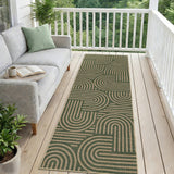 Garvee 2' x 6' Green Arched Linen-Look Geometric Runner Rug, Washable Low-Pile Carpet for Kitchen, Hallway, Entryway and Patio