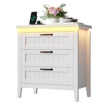 Garvee 3 Drawer Dresser for Bedroom with Charging Station & LED Lights, Wide Dressers & Chests of Drawers, Wooden Storage Organizer for Living Room Closet Entryway, Easy Assembly, White