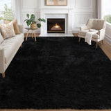 Garvee Shag Area Rugs for Living Room,Tie Dye Area Rug Chenille Shag Carpet Washable Non‑Slip Boho Rug for Living Room Bedroom, Pure Black