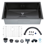 Garvee Kitchen Sink Undermount Stainless Steel 18*30" Single Bowl PVD Gunmetal Black Finish Sound-Dampening Pads Accessories Compact Workstation for RV and Home