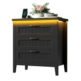Garvee 3 Drawer Dresser for Bedroom with Charging Station & LED Lights, Wide Dressers & Chests of Drawers, Wooden Storage Organizer for Living Room Closet Entryway, Easy Assembly, Black
