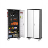 Garvee Heavy-Duty Tall Metal Storage Cabinet with Locking Doors - 4 Adjustable Shelves, Pegboard, Wheels, Leveling Feet, Organizer for Pantry, Garage, Bedroom, Office - Light Grey & Dark Grey Color Matching