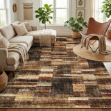 Garvee 6' x 9' Distressed Patchwork Area Rug, Washable Non-Slip Soft Low-Pile Geometric Rug for Living Room, Bedroom & Dining Room, Brown