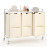 Garvee Laundry Hamper with Shelf, Laundry Sorter with 3 Pull-Out Removable Bags, Movable Wheels and Metal Frame, 3 x 10.5Gal(120L) Clothes Basket Organizer in Bathroom, White and Beige