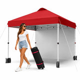 Garvee 10x10 FT Pop Up Outdoor Canopy Tent – Removable Sidewall, Vented Roof, Adjustable Height, Heavy Duty Frame, Roller Bag, Sandbags – Quick Shelter for Patio, Beach, Camping – White Iron Frame & Red Cloth, Size: White/Red - White Iron Pipe + Khaki Cloth