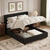 Garvee Queen Size Corduroy Upholstered Storage Bed Frame with Gas Lift, Padded Headboard, Wooden Slat Support, Black, Bedroom
