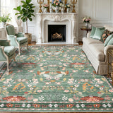 Garvee 8' x 10' Light Green Whimsical Floral Area Rug, Washable Non-Slip Low-Pile Carpet for Living Room, Bedroom and Dining Room