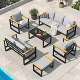Garvee 6-Piece Aluminum Outdoor Patio Sectional Sofa Set with Coffee Table - Modern Conversation Seating - All-Weather, Rust-Resistant Frame - Washable Thick High-Density Cushions - For Backyard, Deck, Balcony & Poolside - Gray