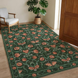 Garvee Dark Green Washable Modern Floral Area Rug - Soft Pearl Velvet, Non-Slip, Low-Pile, Mark Resistant Carpet for Bedroom, Living Room, Dining Room - 5x7ft (152x213cm), USA - Black