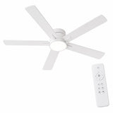 Garvee Modern Low Profile 52-Inch Ceiling Fan with Light & Remote Control - Simple Flush Mount Design - For Kitchen/Dining Room/Patio/Porch/Gazebo - Color: White