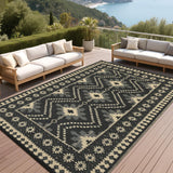 Garvee Waterproof Reversible Outdoor Rug 8x10ft – Vintage Diamond Plastic Straw Patio Carpet – UV Resistant, Easy to Clean – Great for Patio, Deck, Balcony, RV, Camping, Picnic – Black Coffee, 8x10ft (244x305cm), United States - Black And White