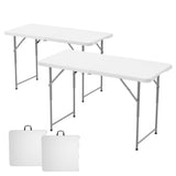 Garvee 4ft Adjustable Height Folding Table Set (2-Pack) - HDPE Top, Carry Handle, Heavy-Duty Metal Frame, 400 lb Capacity - Indoor/Outdoor Picnic Camping Party - Color: White tabletop + gray spray plastic