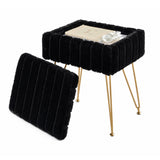 Garvee Modern Storage Vanity Stool Ottoman – Soft Padded Seat, Durable Metal Legs, Non-Slip Feet – Ideal for Makeup, Bedroom, Living Room – Black, Rabbit Fur