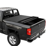 Garvee Quad 4-Fold Soft Folding Tonneau Cover for 2014-2018 Chevrolet Silverado/Auto Manufacturer Sierra 1500 - Heavy-Duty Waterproof Vinyl & Aluminum - Fleetside Truck Bed - Fits 69.3 Inch | 5.8FT Size