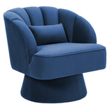 Garvee Modern Velvet Swivel Barrel Accent Chair – Round Lounge Armchair with Striped Backrest, Soft Padding, 360° Rotating Comfy Seat – Perfect for Living Room, Bedroom, Reading Nook – Velvet | Navy Blue
