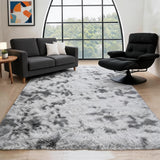 Garvee 4' x 6' Fluffy Shag Area Rug, Ultra-Soft Non-Slip Non-Shedding High-Pile Rug for Bedroom, Nursery & Kids Room, Tie-Dye Light Gray