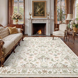Garvee 8' x 10' Beige Pastoral Floral Area Rug, Washable Non-Slip Low-Pile Large Vintage Border Rug for Living Room & Bedroom