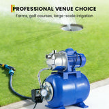 Garvee 1HP Shallow Well Jet Pump System with 5-Gal Pressure Tank - Stainless Steel Booster for Water Transfer & Irrigation - 130 ft Max Lift, 20 ft Suction, Auto Switch 19/38 PSI - 1HP Blue