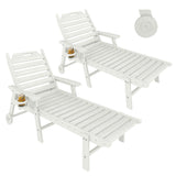 Garvee White HDPE Chaise Lounge Chairs 2-Pack, Wood-Grain Outdoor Patio Sun Lounger Set, 5-Position Adjustable Backrest, 450lb Capacity per Chair, Rear Wheels and Cup Holders, 75% Preassembled Weather-Resistant Recliners for Poolside, Deck, Garden - White