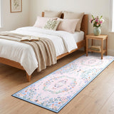 Garvee 2' × 6' Corner Floral Runner Rug, Soft Washable Low-Pile Polyester Carpet for Hallway, Kitchen and Entryway, Pink