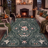 Garvee 5' × 7' Mushroom Area Rug, Washable Non-Slip Low-Pile Gothic Rug for Living Room, Bedroom & Dining Room, Green