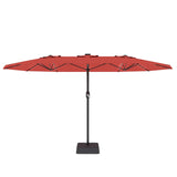 Garvee 15FT Rectangular Patio Umbrella with 48 Solar LED Lights & Base - UV Protection, Waterproof, Crank Handle - Large Outdoor Sun Shade for Garden, Deck, Pool, Backyard - Red - Red