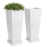 Garvee 2-Pack 24" Tall Large Rectangular Planters for Indoor/Outdoor Plants - Modern Planter Boxes with Removable Liner & Drainage Saucer/Tray for Patio, Porch & Backyard - White