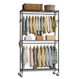 Garvee Heavy-Duty Rolling Garment Rack, 3-Tier Clothes Rack Organizer for Closet Storage, Smooth Wheels, Sturdy Metal, Baked Black