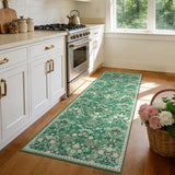 Garvee 2' x 6' Vintage Botanical Floral Runner Rug, Machine Washable Non-Slip Low-Pile Soft Rug for Hallway, Kitchen, Entryway & Bedroom, Green