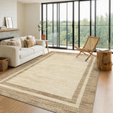 Garvee 10' × 13' Modern Bordered Area Rug, Machine Washable Non-Slip Low-Pile Soft Rug for Living Room, Bedroom & Dining Room, Jute