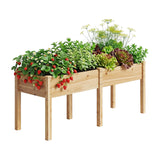 Garvee Large Wooden Raised Garden Bed with Legs – 72x26x30 Inch Elevated Planter Box for Vegetables, Herbs, Flowers – Sturdy Divider Panel – Patio, Balcony Use – Natural Wood Color