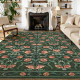 Garvee Modern Dark Green Washable Floral Area Rug - Soft Pearl Velvet, Non-Slip, Low-Pile, Mark Resistant Carpet for Living Room, Bedroom, Dining Room - 9x12ft (274x366cm), USA - Black