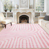 Garvee 8X10 Area Rugs for Living Room, Abstract Modern Washable Rugs, Non-Slip Low-Pile Soft Floor Carpet for Bedroom, Living Room, Dining Room, Pink