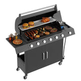 Garvee Superior 6-Disposable Outdoor Gas Grill – Stainless Steel & Cast Iron – Side Disposable – Large Warming Rack – Storage Cabinet – Heavy-Duty BBQ for Patio, Backyard, Family Gatherings – - Black