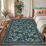 Garvee Washable Area Rug – 5x7ft Low Pile Non-Slip Carpet, Mark Resistant, Lightweight, Collapsible, Botanical Animal Design, Pet & Child Friendly, Home Décor for Living Room, Bedroom, Bathroom – Blue