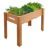Garvee Large Ergonomic Fir Wood Raised Garden Bed with Legs & Hooks – Elevated Planter Box with Drainage Liner – Reinforced for Outdoor Vegetables, Herbs & Flowers – Patio, Balcony, Backyard – Oak Color, 119x76x57cm - Grey