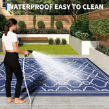 Garvee Reversible Outdoor Rug for Patio - Waterproof Collapsible Plastic Straw Area Rug - UV-Resistant and Durable - Ideal for Camping, RV, Balcony, Deck, Picnic, Beach - Navy/White, 9x12ft (270x366cm), United States - Blue & White