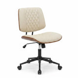Garvee Ergonomic Modern Walnut Office Desk Chair – Small Mid-Back, Armless, Adjustable Height, 360° Swivel, Quality PU Leather – Perfect for Home, Computer, Meeting Room – Diamond Design | PU | Beige