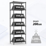 Garvee 6-Tier Heavy-Duty Wire Shelving Unit, Adjustable Carbon Steel Freestanding Storage Rack, 1200 lb Capacity Utility Shelf for Garage, Pantry, Basement, Laundry - Single