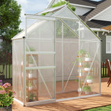 Garvee Heavy Duty 6x3 FT Polycarbonate Walk-In Greenhouse for Outdoors - Sturdy Aluminum Frame, Sliding Door, Adjustable Roof Vent, Rain Gutter - Ideal for Patio, Backyard, Garden - 8-Natural Color - Silver