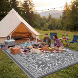 Garvee Waterproof Reversible Outdoor Rug 8x10ft - Botanical Cottagecore Patio Mat - UV Resistant, Lightweight, Collapsible - Ideal for RV, Deck, Camping, Porch, Balcony, Backyard, Beach - Gray-White, USA - Gray & White
