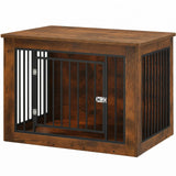 Garvee Dog Crate Furniture End Table, 38 in Wooden Indoor Dog Kennel - Chew-Resistant Wood & Metal Frame - Double Doors with Safety Lock - Modern Side Table for Medium Dogs - Charred - Gray