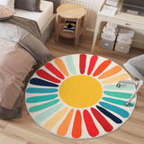 Garvee Mid-Century Modern Rainbow Sunburst Round Rug – Washable, Low Pile, Non-Slip Carpet, Colorful Sun Design for Kids Room, Nursery, Playroom, Bedroom Sofa – Red, 3x3ft Round (91x91cm), USA Spec - Yellow/Green