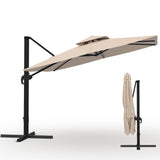 Garvee 10x10 ft Square Cantilever Patio Umbrella - 360° Rotation, Height Adjustable Offset Outdoor Shade - Heavy-Duty Aluminum Frame - Base Not Included - Color: Khaki - Gray