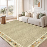 Garvee 5' × 7' Floral Border Area Rug, Machine Washable Non-Slip Low-Pile Soft Rug for Living Room, Bedroom & Dining Room, Linen